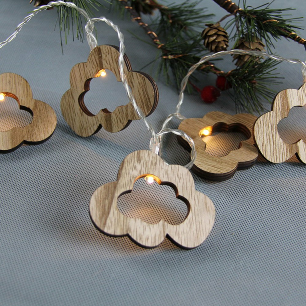 Guirlande lumineuse 10 nuages en bois - led blanc chaud - à piles - chromex