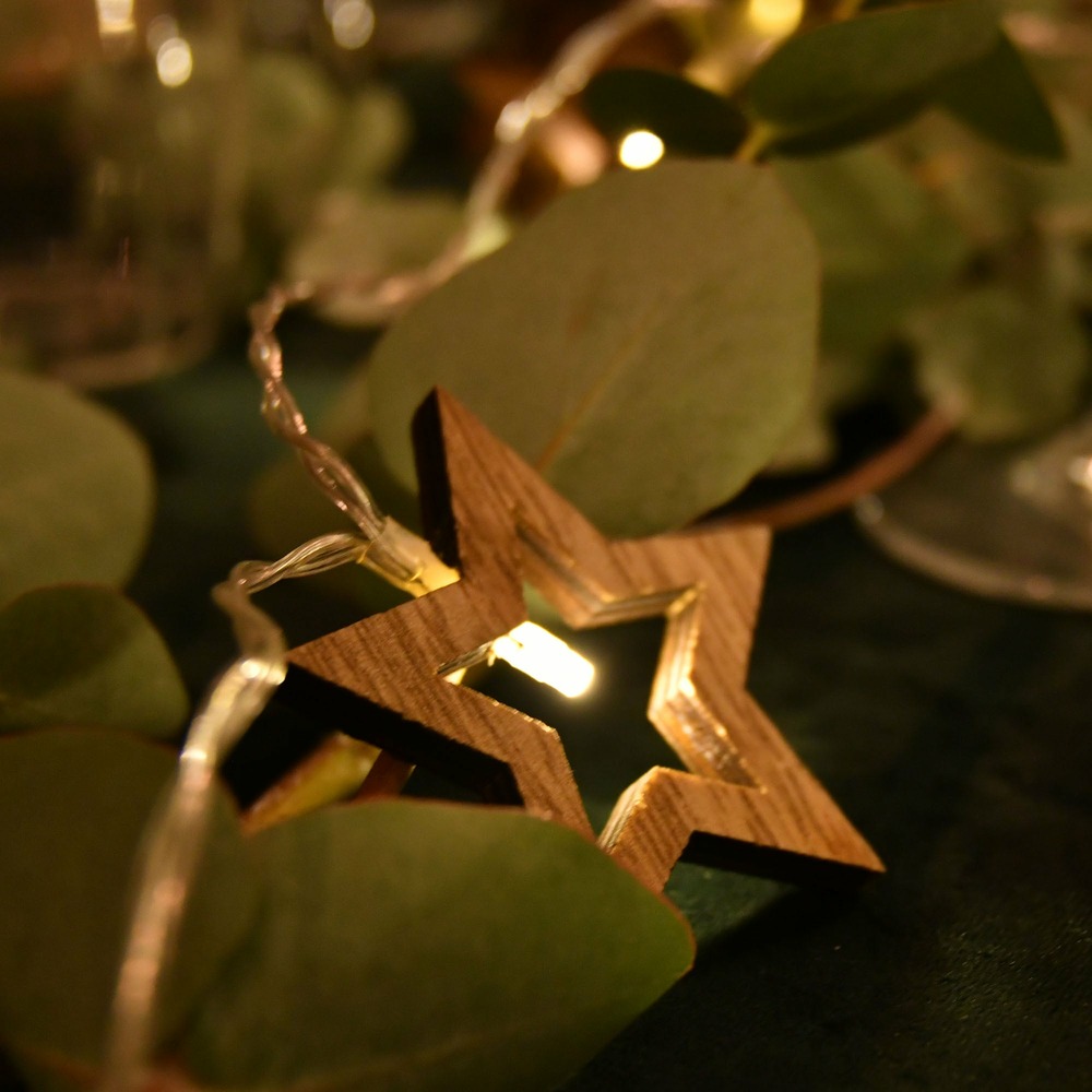 Guirlande lumineuse 10 étoiles en bois - led blanc chaud - à piles - chromex