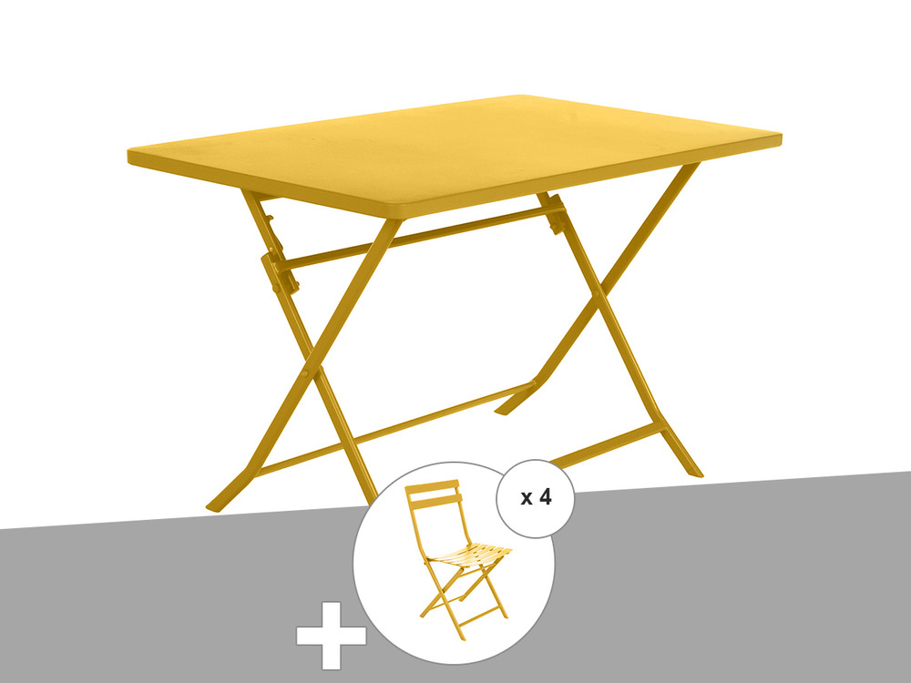 Table de jardin rectangle greensboro 110 x 70 cm moutarde + 4 chaises