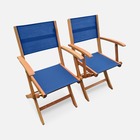 Fauteuils de jardin en bois et textilène - almeria bleu nuit - 2 fauteuils pliants en bois d'eucalyptus  huilé et textilène