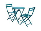 Salon de jardin rond en métal greensboro ø 60 cm bleu canard avec 2 chaises