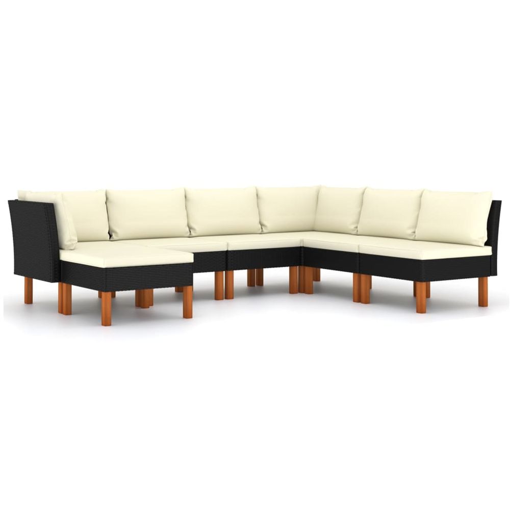 Salon de jardin 7 pcs avec coussins résine tressée noir