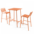 Ensemble table de bar et 2 chaises hautes en métal orange