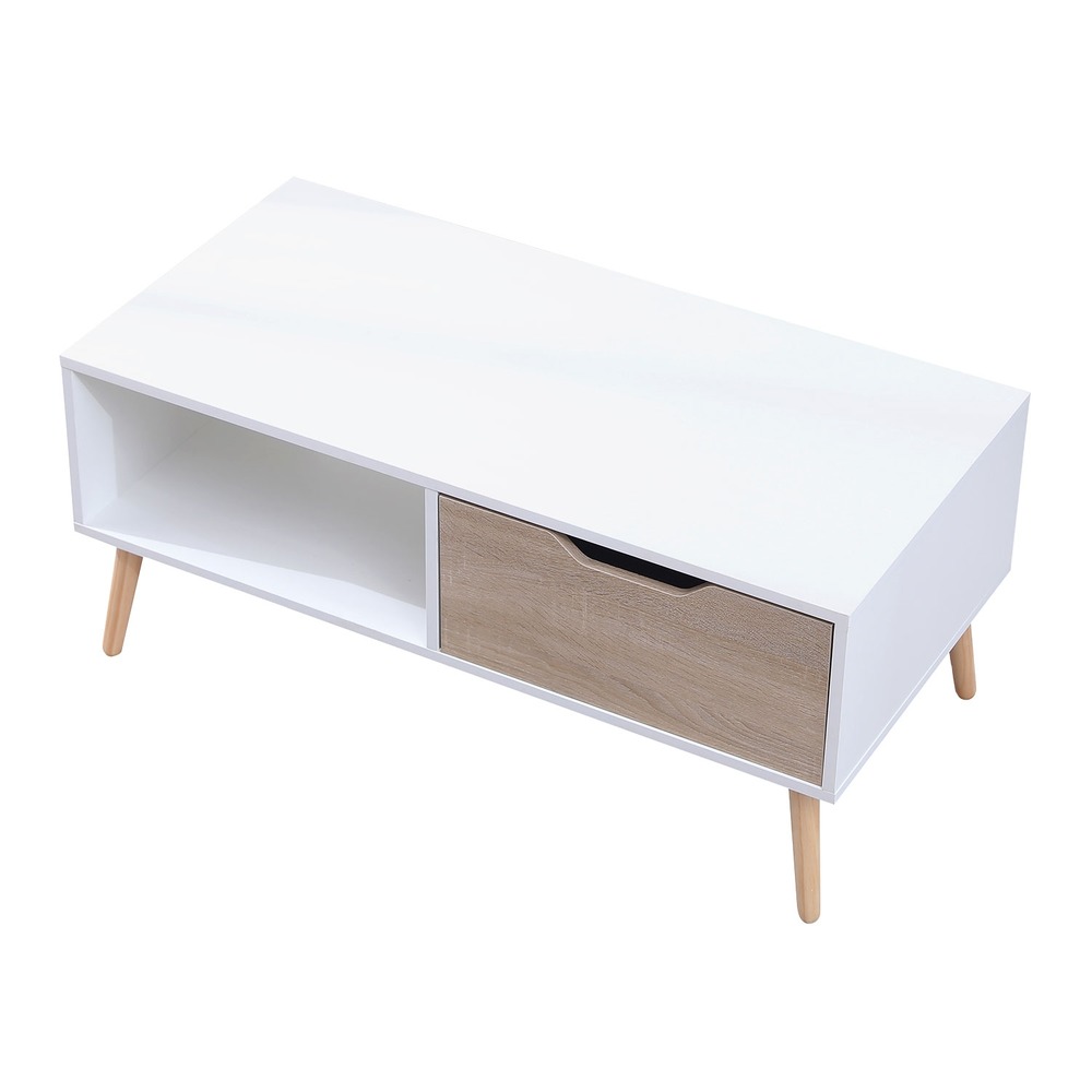 Senja - table basse style scandinave - 1 casier - 1 tiroir - compacte et epurée - l 100 × l 49,5 × h 43 cm - blanc
