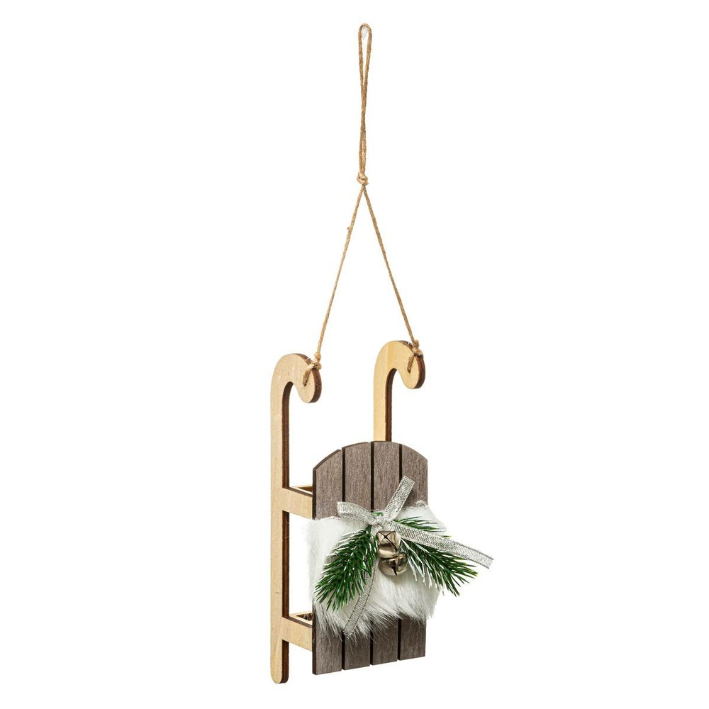 Sujet de noël luge et branche 18cm en bois