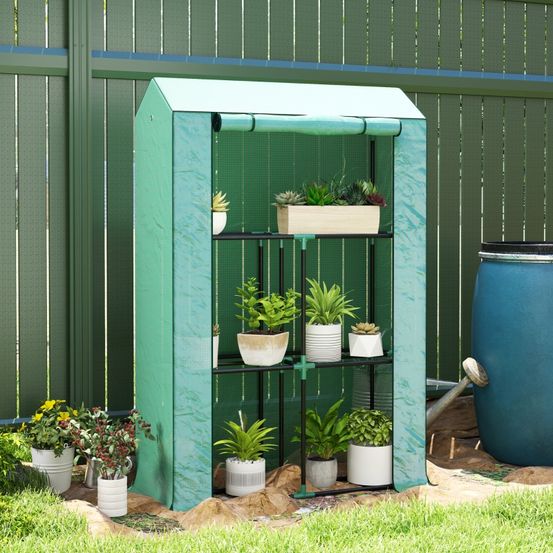Mini serre de jardin acier et pe 100 x 40 x 150 cm verte 3 étagères porte enroulable - comfortxl outdoor living