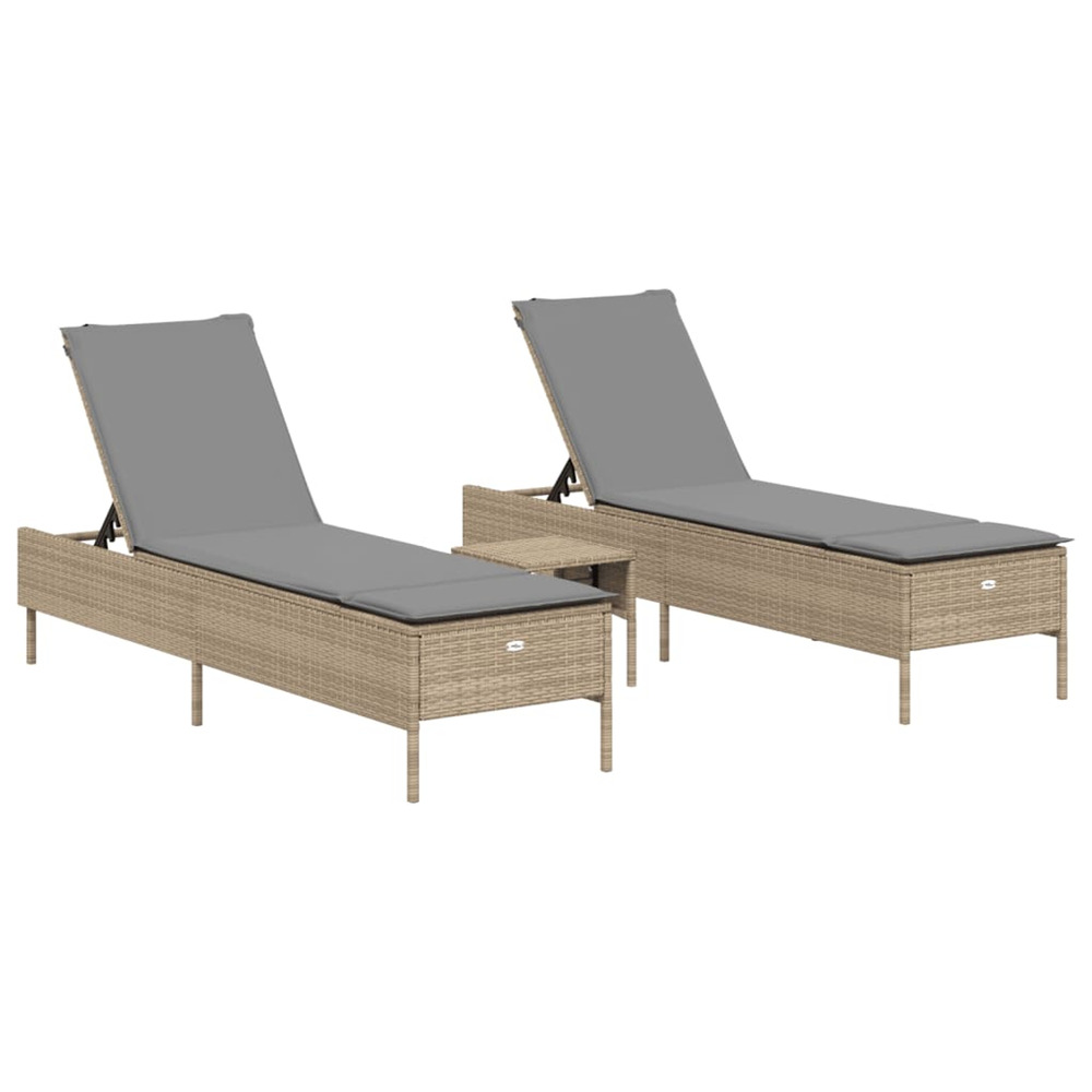 Ensemble de chaises longues avec coussins 3pcs beige poly rotin