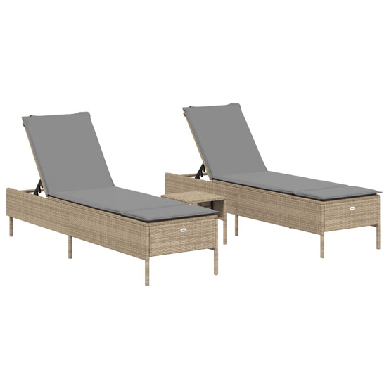 Ensemble de chaises longues avec coussins 3pcs beige poly rotin
