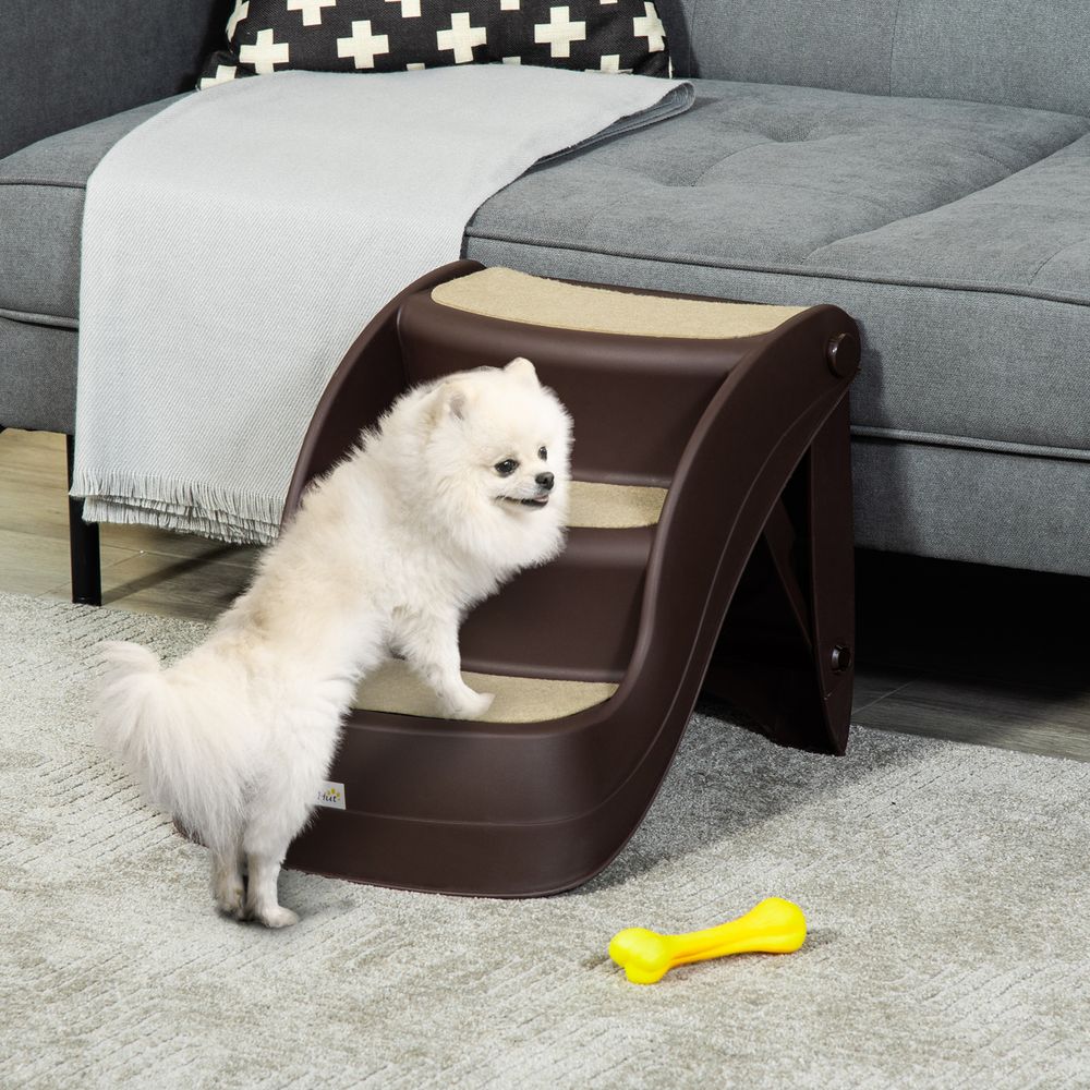 Escalier pour chien et chat pliable en polypropylène marron 3 marches 49 x 38 x 38 cm pour lit et canapé antidérapant