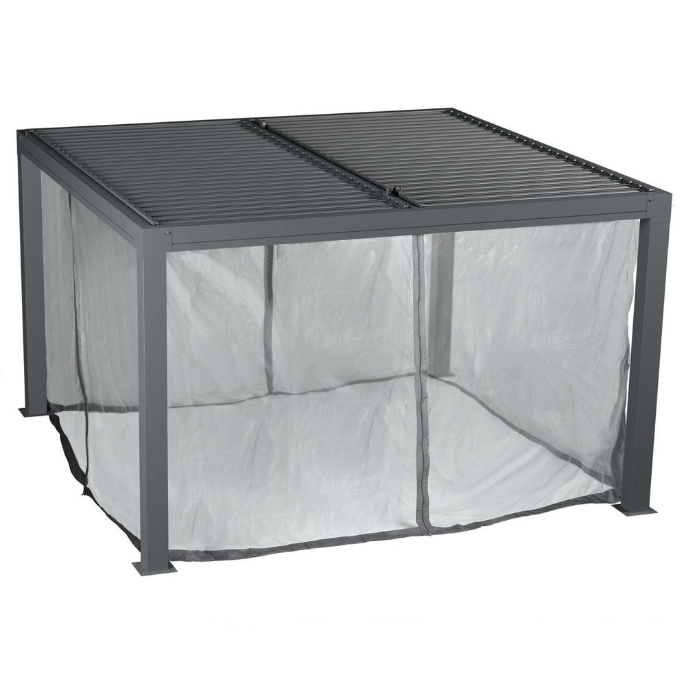 Hesperide – Moustiquaire pour pergola 4x3m en polyester gris – Protection contre les insectes – Installation facile avec attaches adaptées