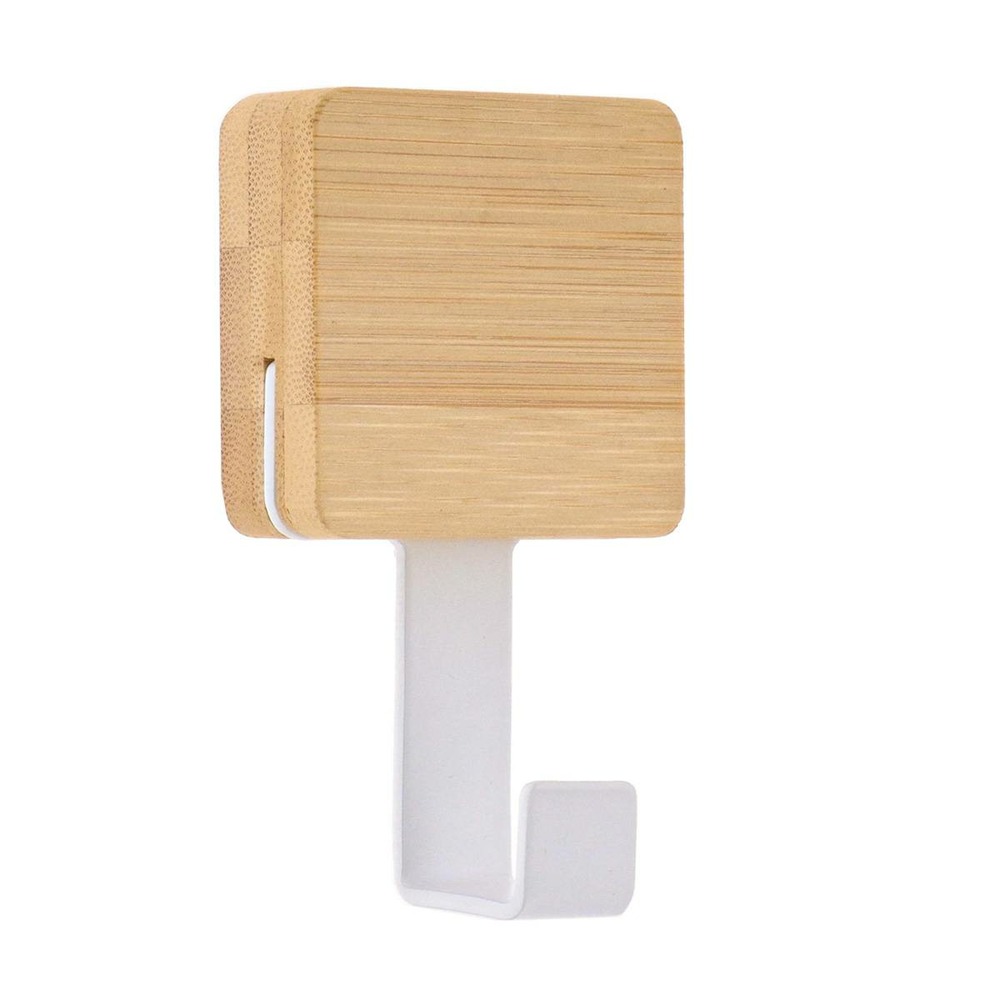 Patere crochet simple avec base en bambou - blanc/bambou