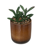 Plante verte artificielle pot en céramique ocre émaillée h 16 cm