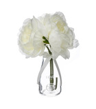 Composition florale artificielle 3 pivoines blanches vase en verre h 27 cm