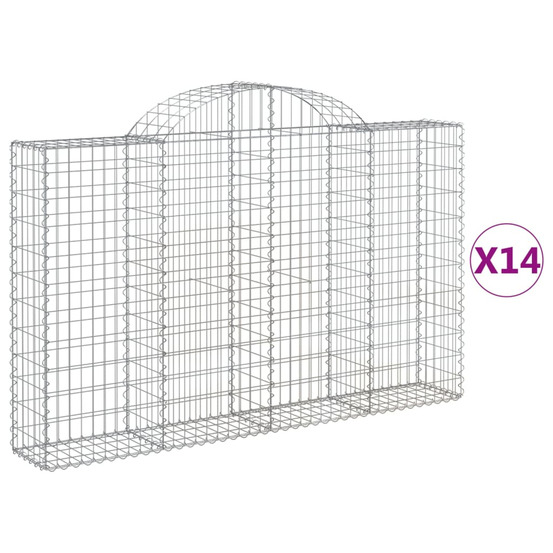 Paniers à gabions arqués 14 pcs 200x30x120/140 cm fer galvanisé