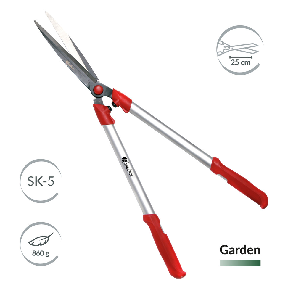 KM-37 ciseaux à haies. Lame droite de 25 cm. Poignées en aluminium et caoutchouc. Coupe en dérivation.