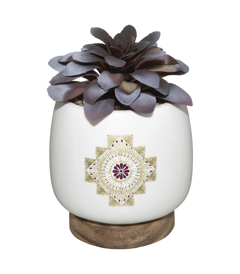 Plante artificielle pot en céramique décorée et bambou h 18 cm