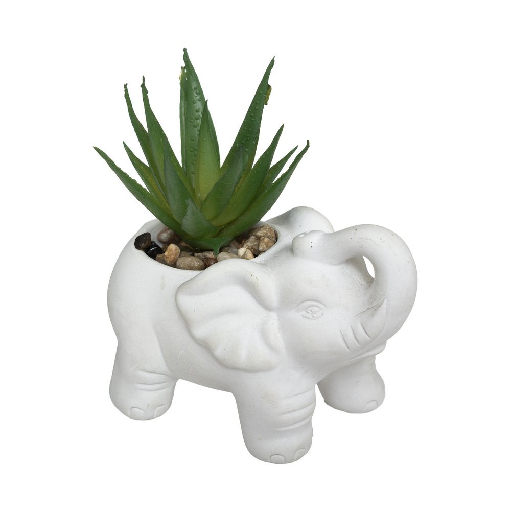 Plante grasse artificielle dans pot en ciment éléphant h 10 cm