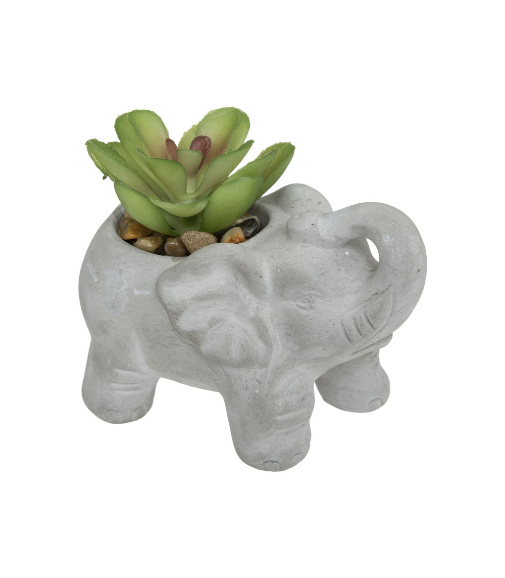 Plante grasse artificielle dans pot en ciment éléphant h 10 cm