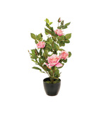 Plante artificielle rosier 4 roses et 6 boutons en pot h 50 cm