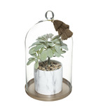Plante artificielle sous cloche en verre pot en céramique h 25 cm