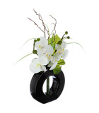 Composition florale artificielle d'orchidées avec vase céramique h 44 cm
