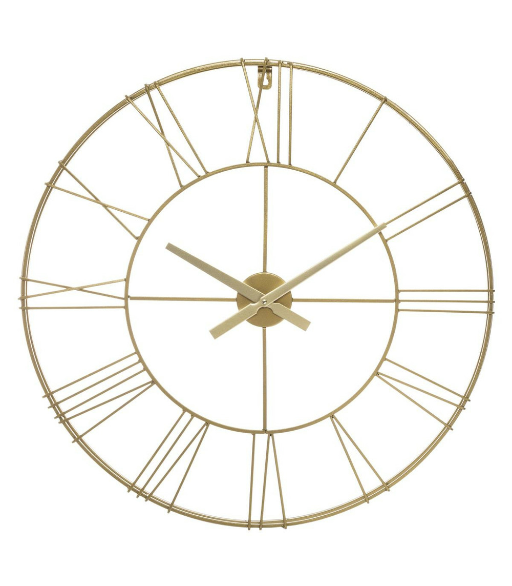 Grande pendule murale effet 3d en métal doré d 70 cm