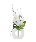 Composition florale d'orchidées artificielles vase blanc en céramique h 45 cm