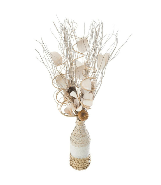 Composition florale artificielle vase verre et osier h 50 cm