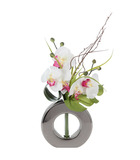 Composition florale d'orchidées artificielles vase argent en céramique h 45 cm