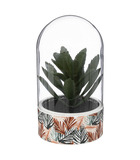 Plante artificielle sous cloche en verre pot en céramique d 11 x h 20 cm
