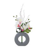 Composition florale d'orchidées artificielles vase gris en céramique h 45 cm