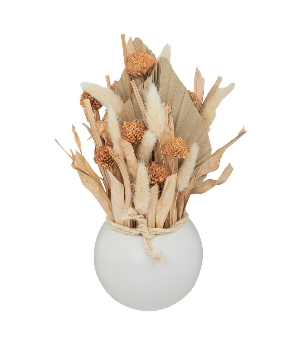 Composition de fleurs séchées vase en céramique d. 10 x h. 25 cm
