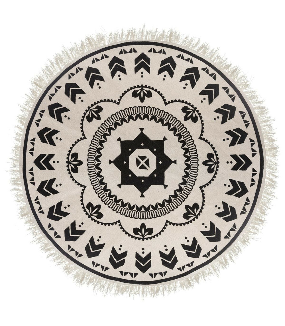 Tapis rond noir et blanc en coton d 120 cm