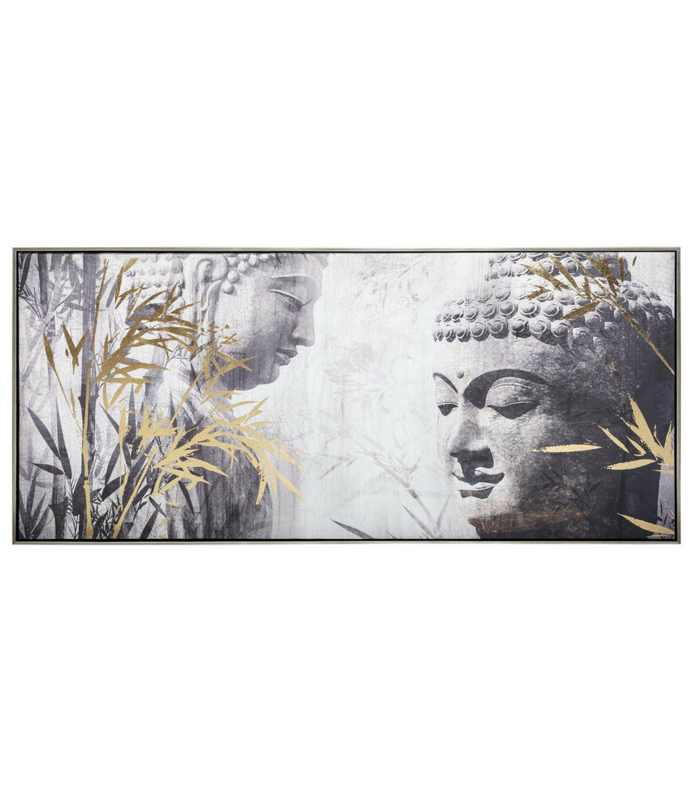 Tableau toile murale encadrée liseré argent bouddha  115 x 55 cm