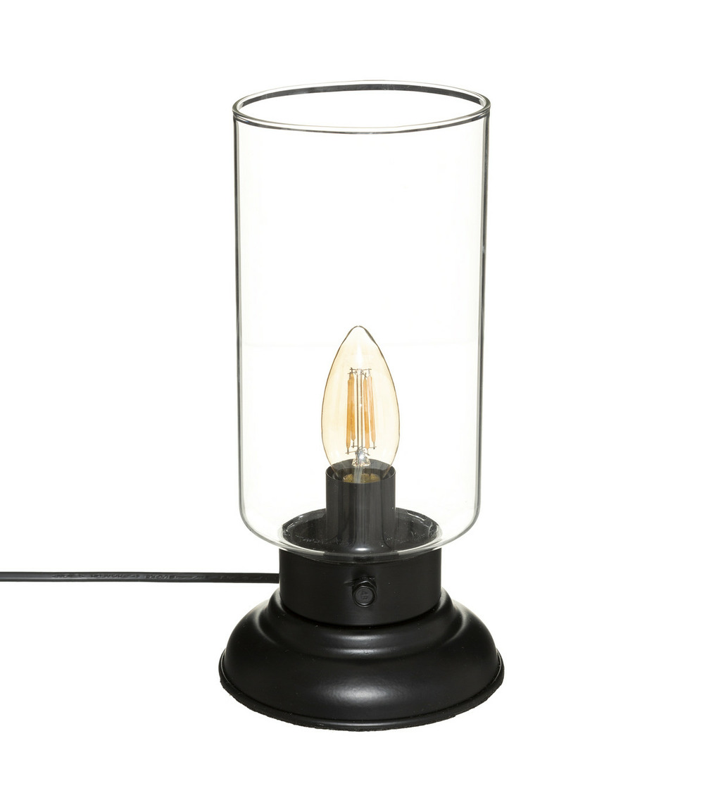 Lampe à poser en métal noir et verre h 26 cm