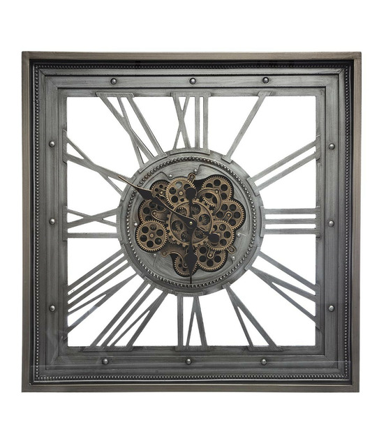 Pendule murale en métal gris avec mécanisme apparent 80 x 80 cm
