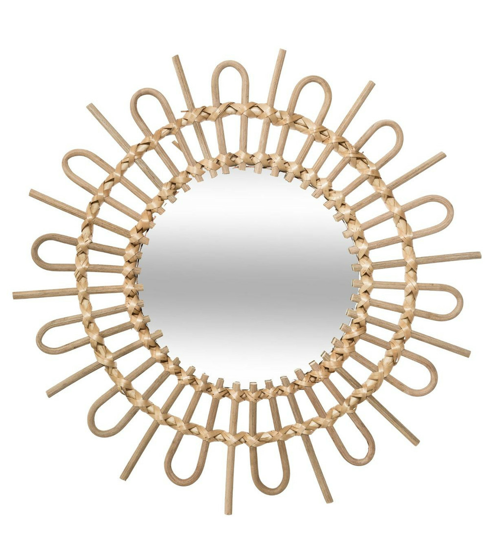 Miroir mural soleil en rotin d 50 cm