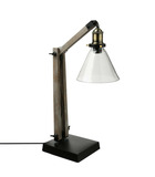 Lampe en bois et métal & abat-jour en verre h 59 cm