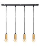 Luminaire suspension 4 lampes en métal et bois naturel