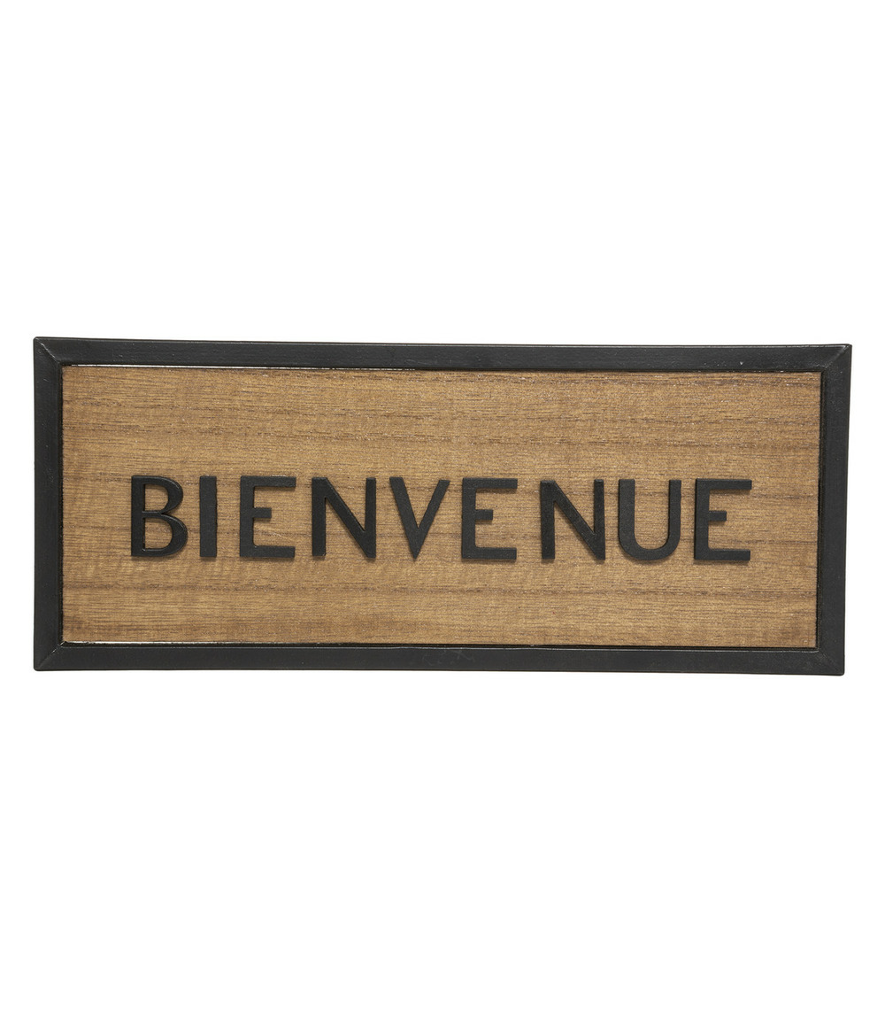 Plaque de porte en métal noir et bois 22 x 9 cm