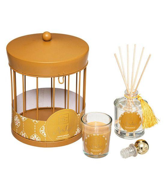 Coffret senteur 1 diffuseur de parfum 6 bâtonnets 1 bougie parfumée