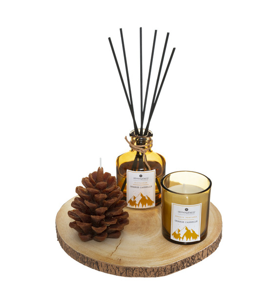 Coffret senteur sur plateau diffuseur de parfum avec bâtonnets et 2 bougies