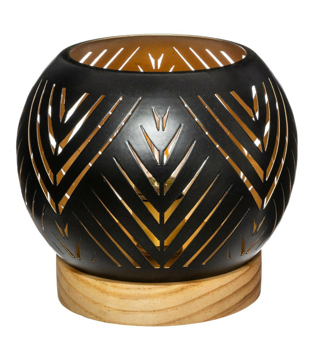 Photophore boule led en bois et métal