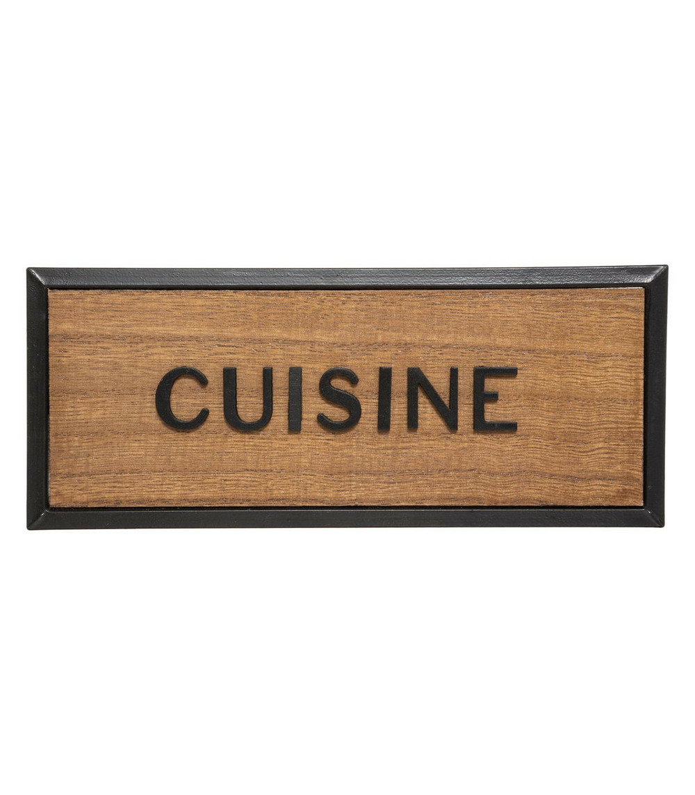 Plaque de porte en métal noir et bois 22 x 9 cm