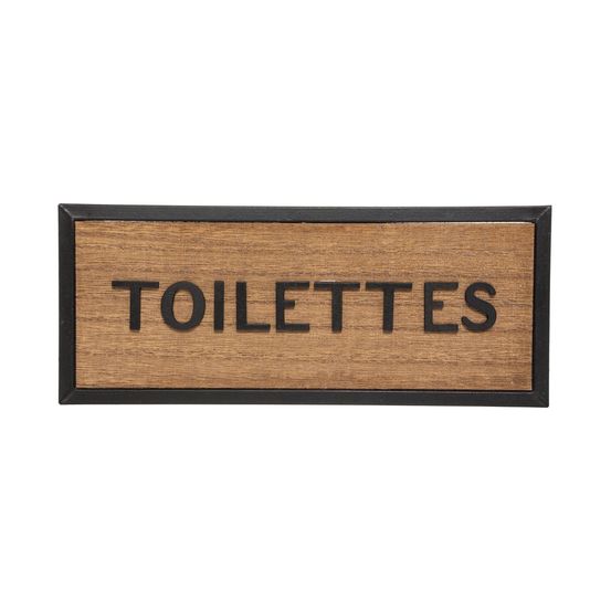 Plaque de porte en métal noir et bois 22 x 9 cm