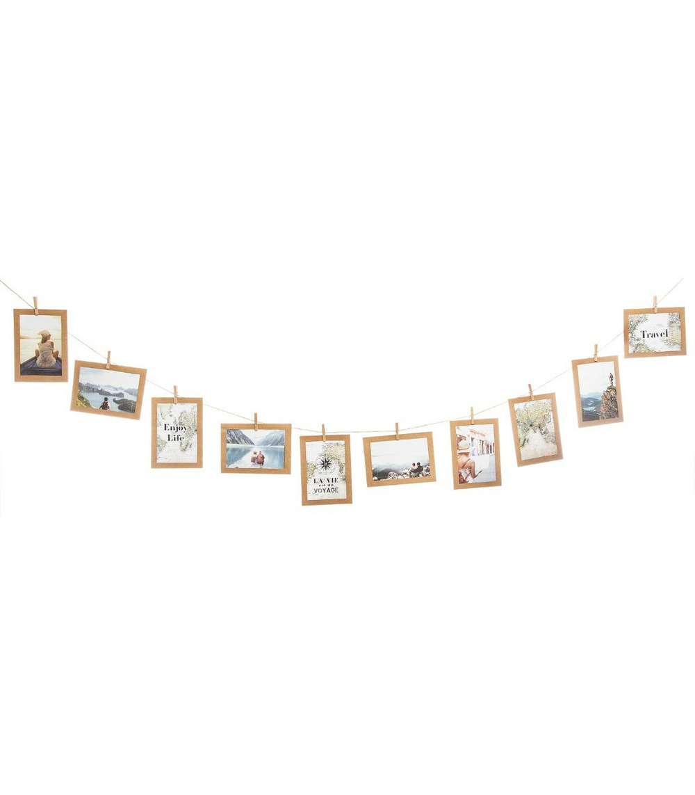 Pèle mêle 10 cadre photos 10 x 15 cm à suspendre avec pinces et corde