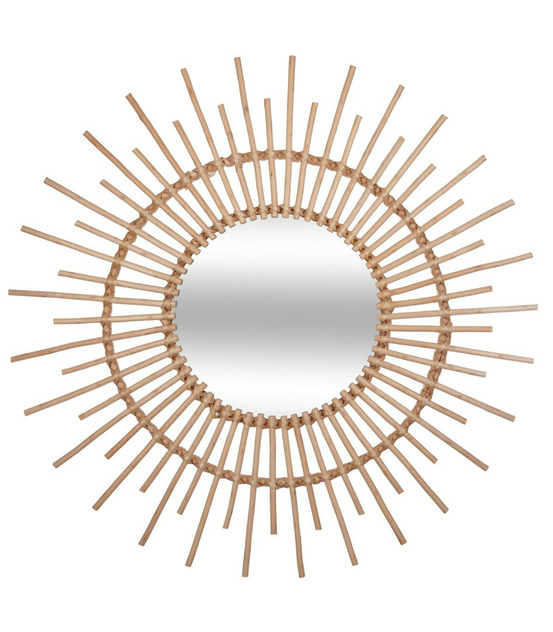 Grand miroir mural soleil en rotin d 76 cm