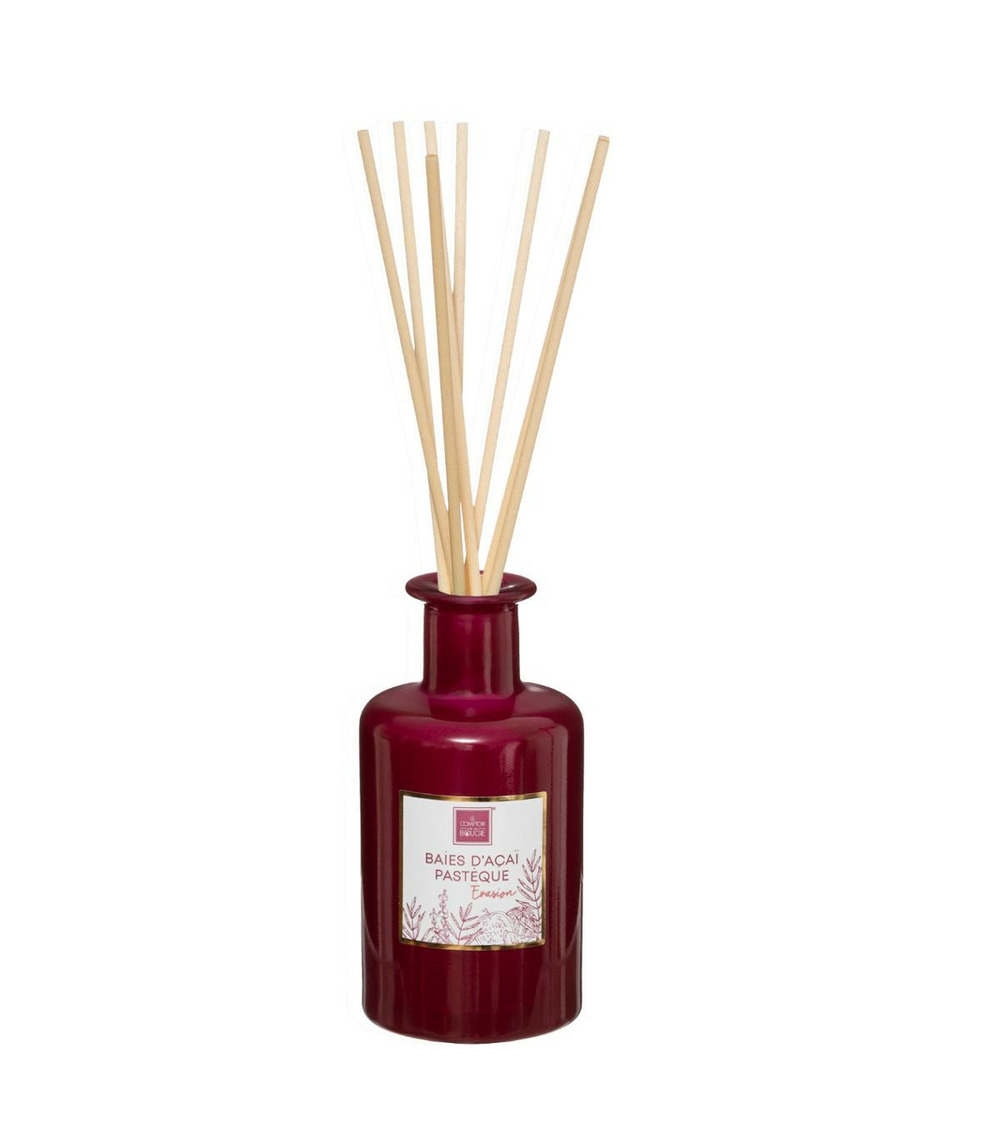 Diffuseur de parfum baies d'acai et pastèque 200 ml avec 8 bâtonnets en rotin