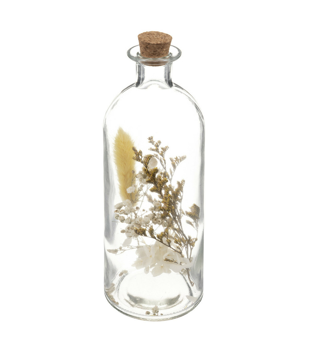 Fleurs séchées dans bouteille en verre d 7  x h 21 cm