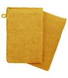 Lot de 2 gants de toilette en coton jaune ocre tissu éponge 15 x 21 cm